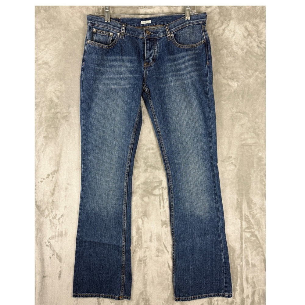 Y2k Guess Womens Blue Bootcut Jeans‎ Rhinestone Embellished Button Fly Size 28